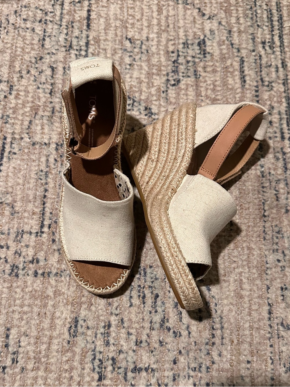 TOMS Cream Canvas Espadrille Wedge Sandals with Tan Slingback size 8